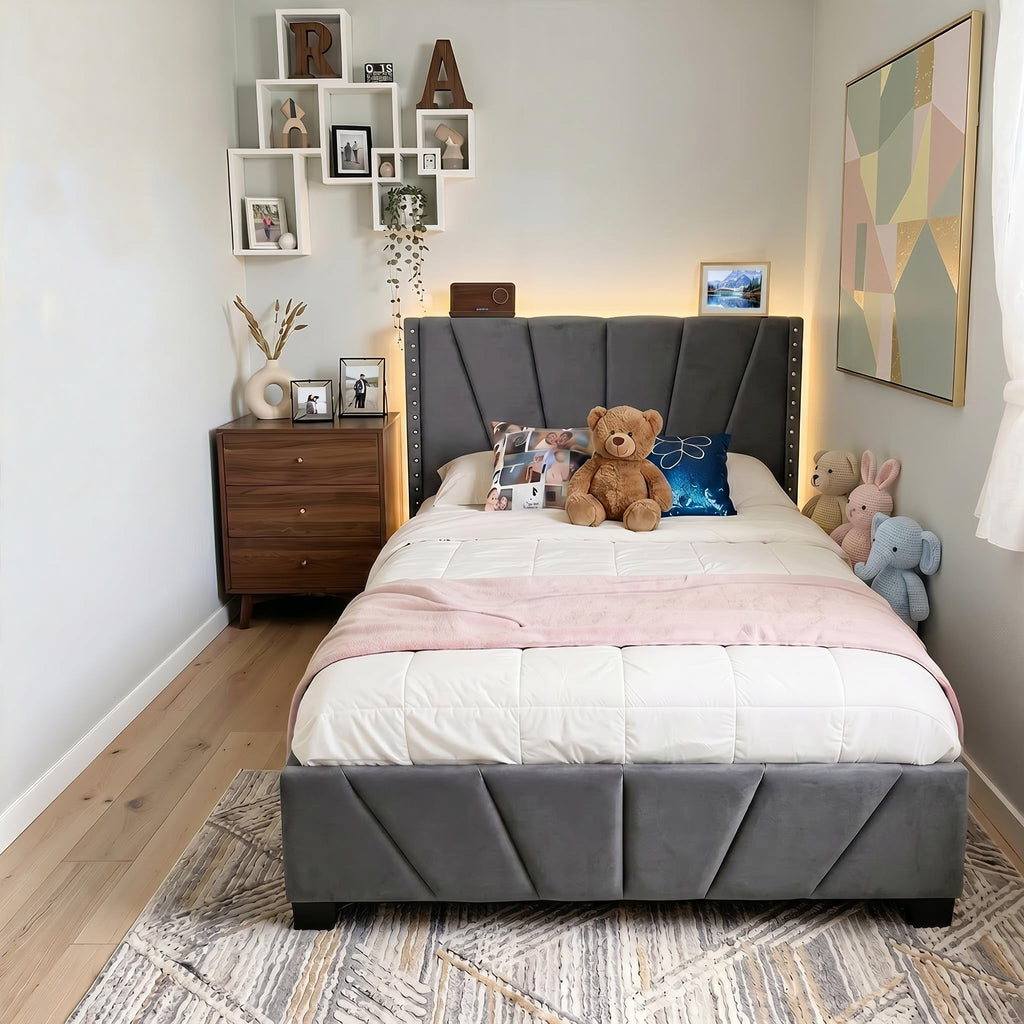 Twin Bed Frame with LED Lights & USB Z900