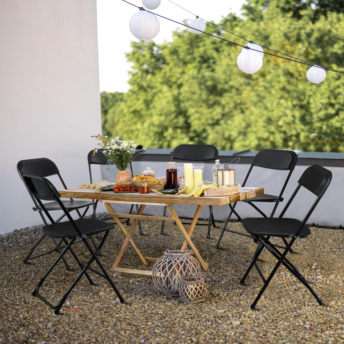 10 Pack Black Stackable Plastic Folding Chairs with Metal Legs M3271