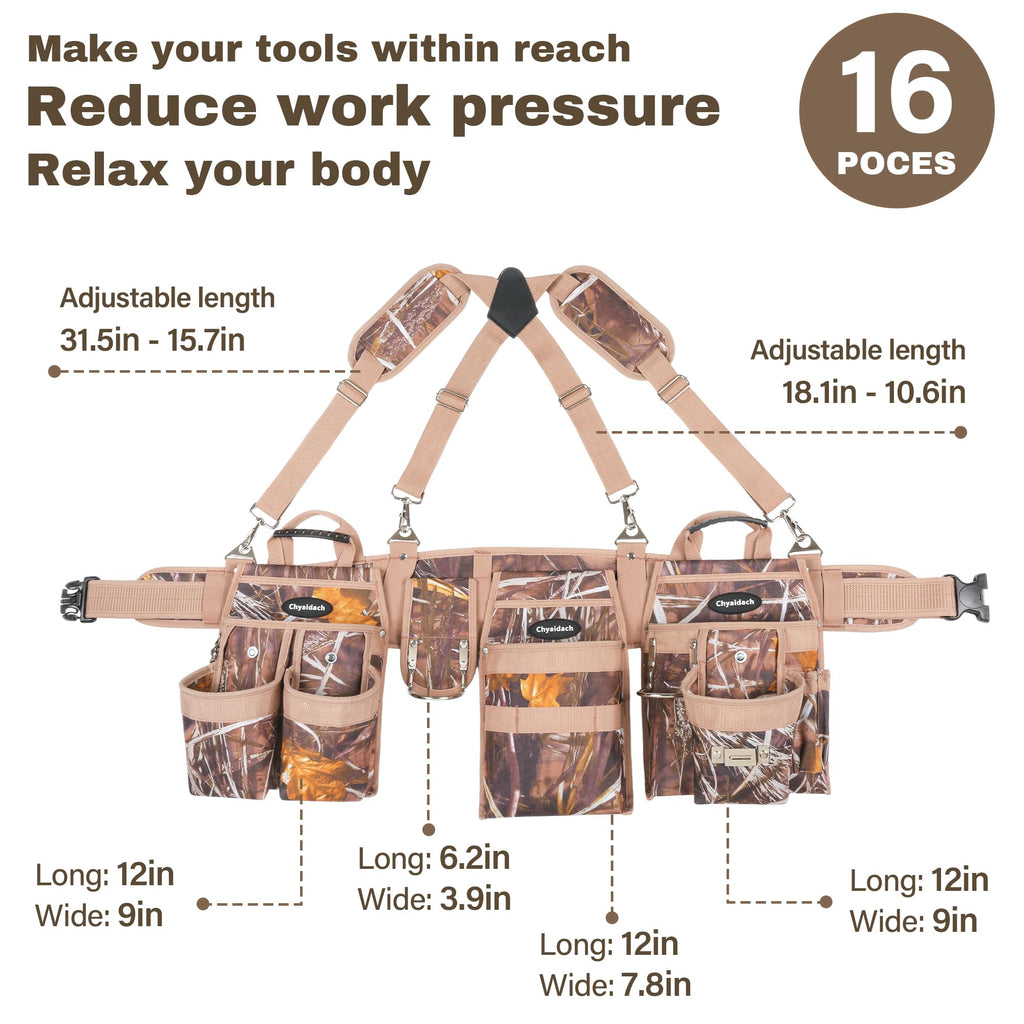 7-Piece Tool Belt Rig with 16 Pockets and Dual Hammer Loops O2994