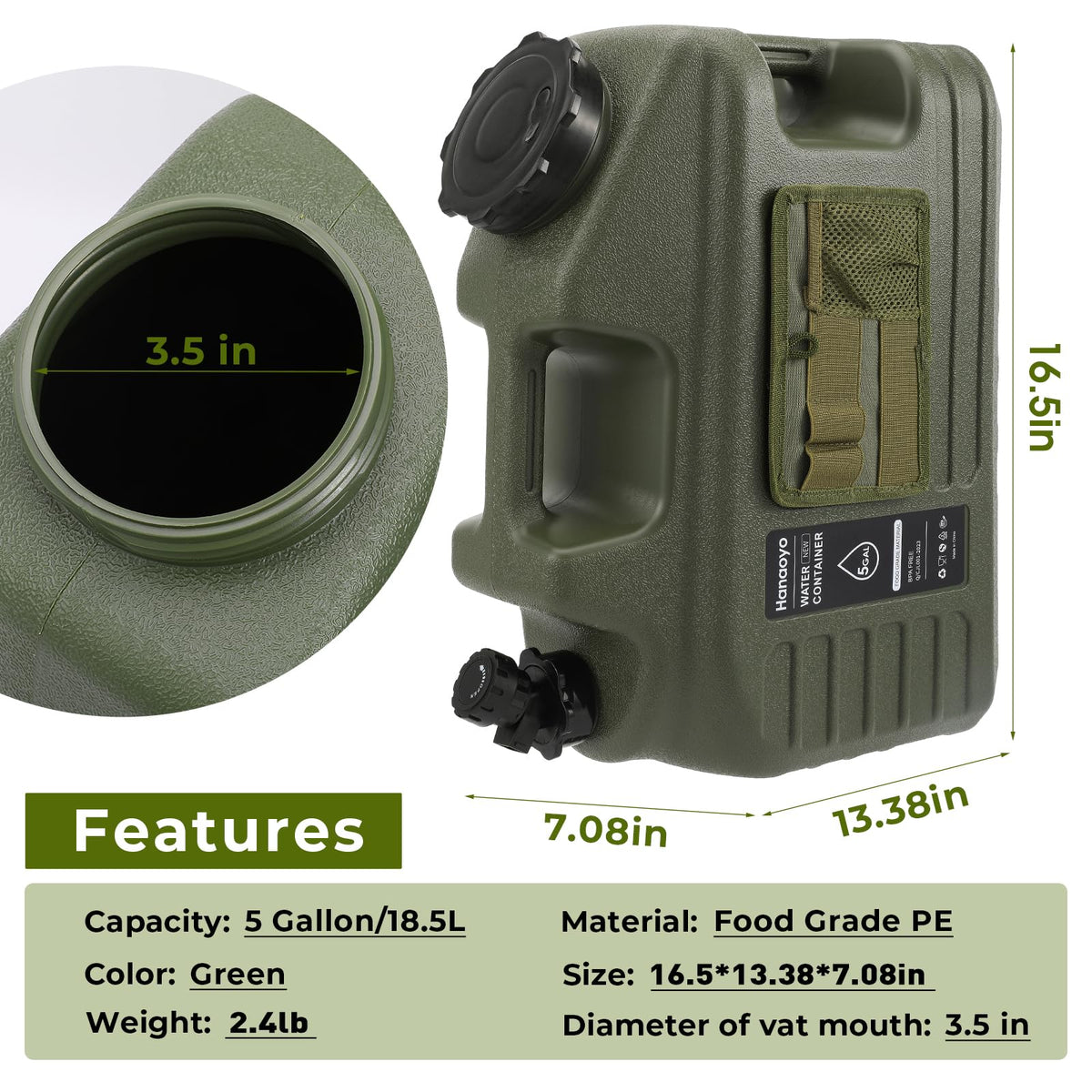 5 Gallon BPA Free Water Container with Spigot C354