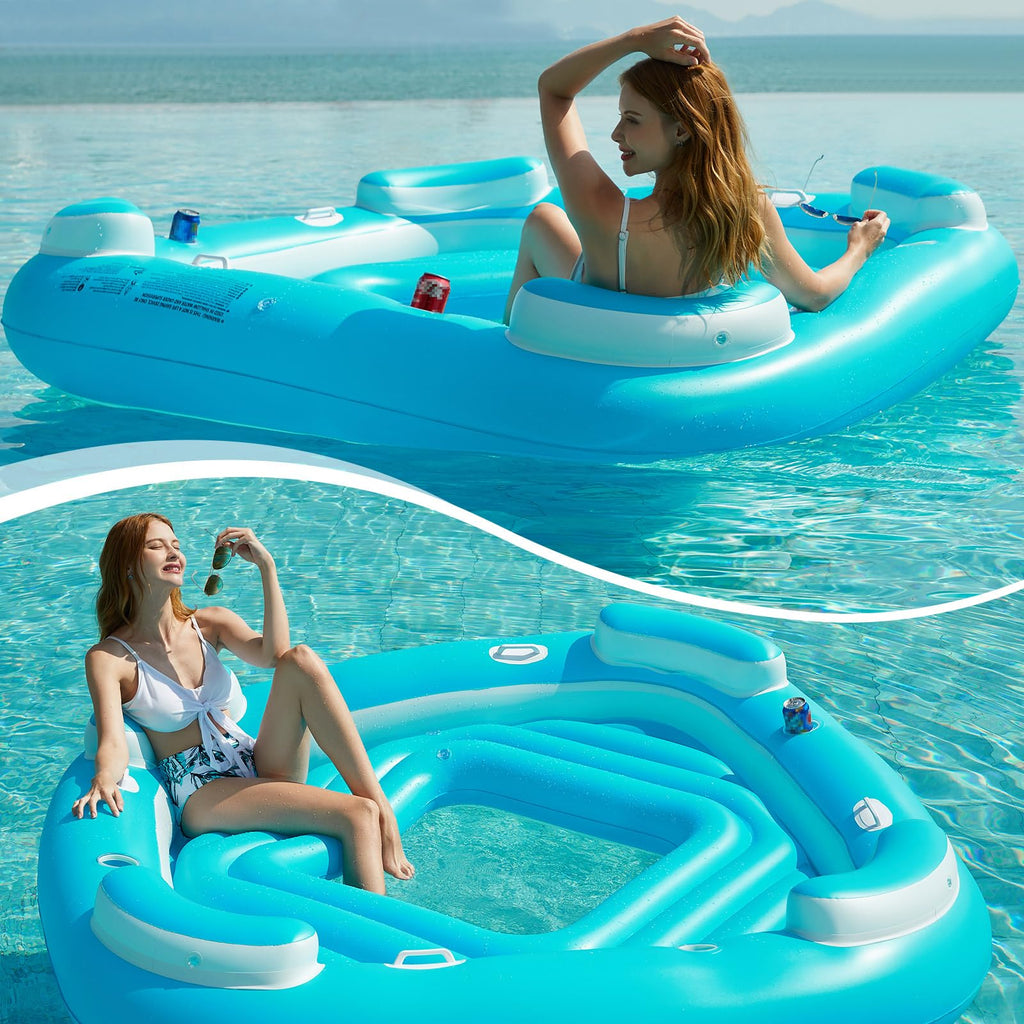 Blue XL Inflatable Pool Float with Cup Holders J1137