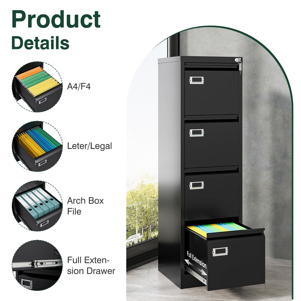 4 Drawer Metal File Cabinet with Lock I581