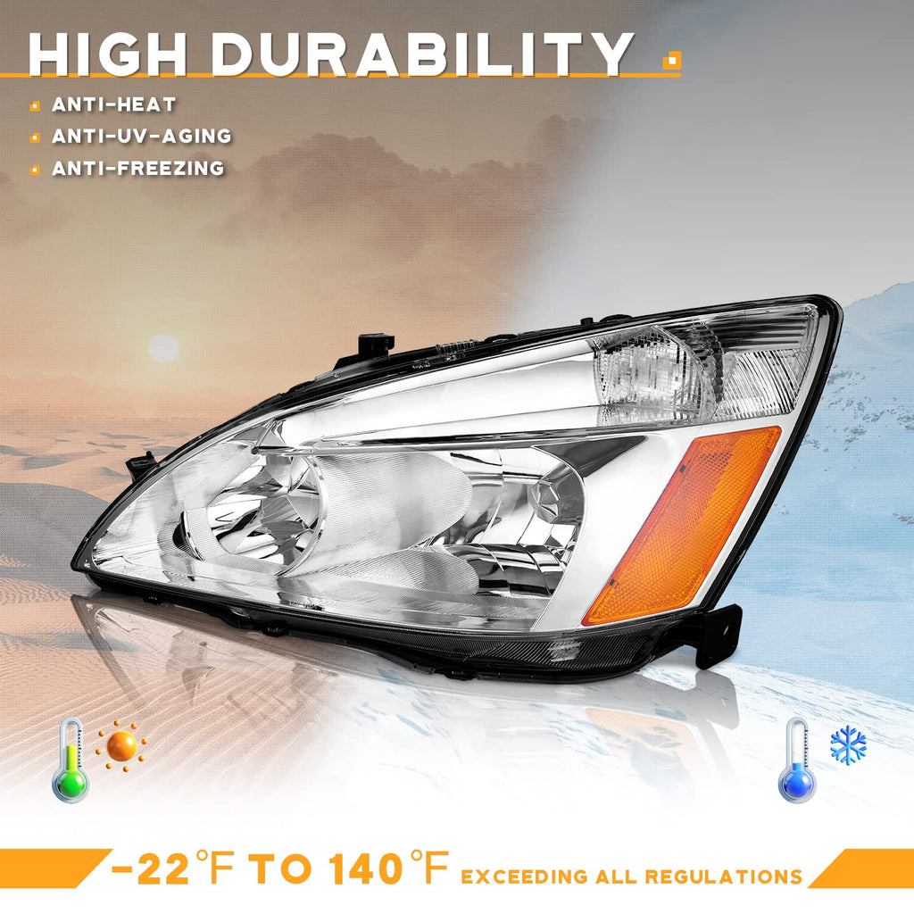 Headlights for 2003-2007 Honda Accord Chrome Housing Amber Reflector Left+Right S893