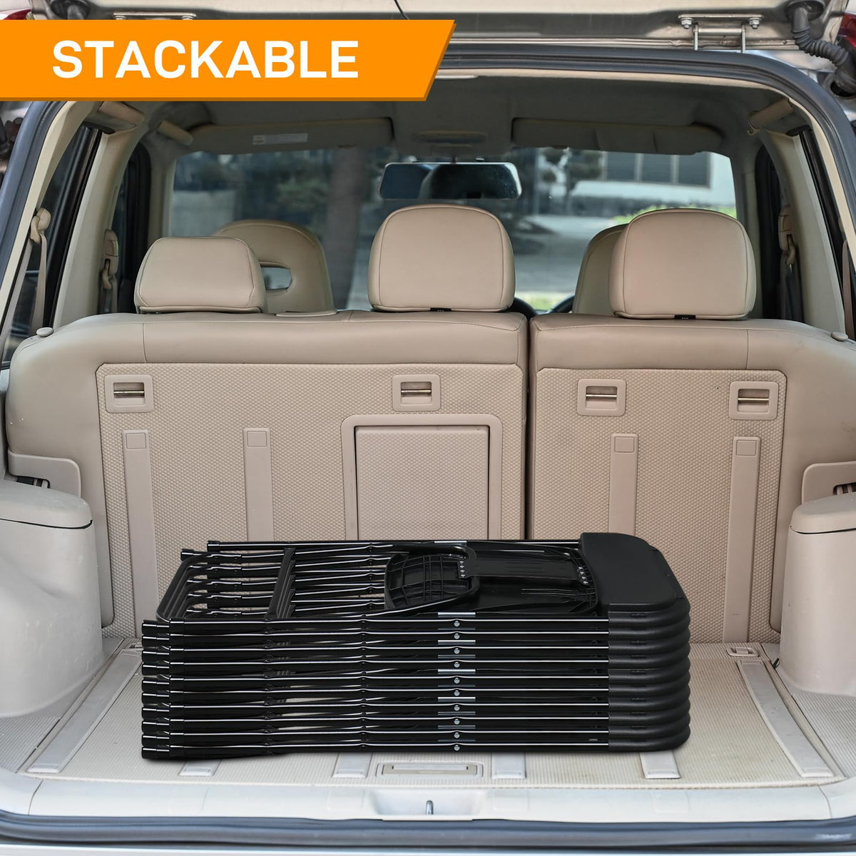 10 Pack Black Stackable Plastic Folding Chairs with Metal Legs M3271
