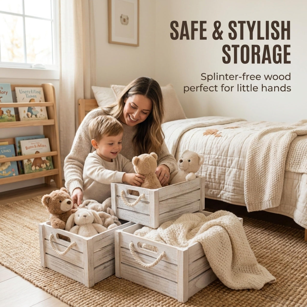 Set of 3 White Wooden Nesting Storage Crates N2604