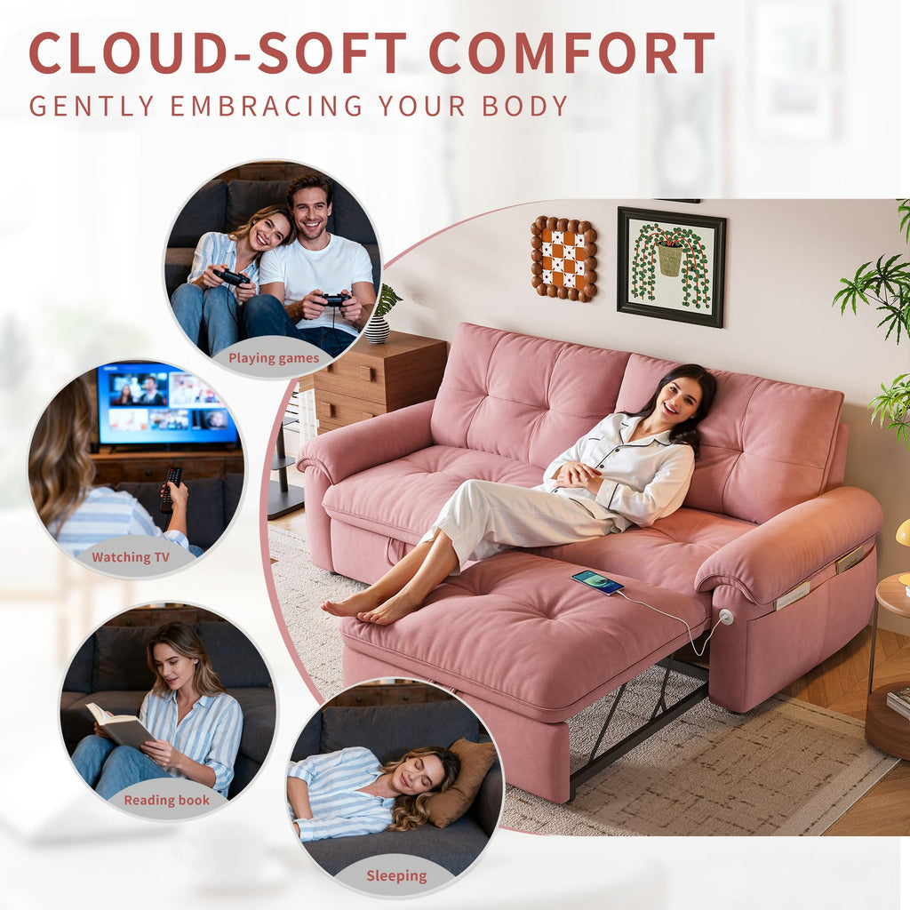 Queen Size Pink Sofa Bed with Pull Out Bed V10001