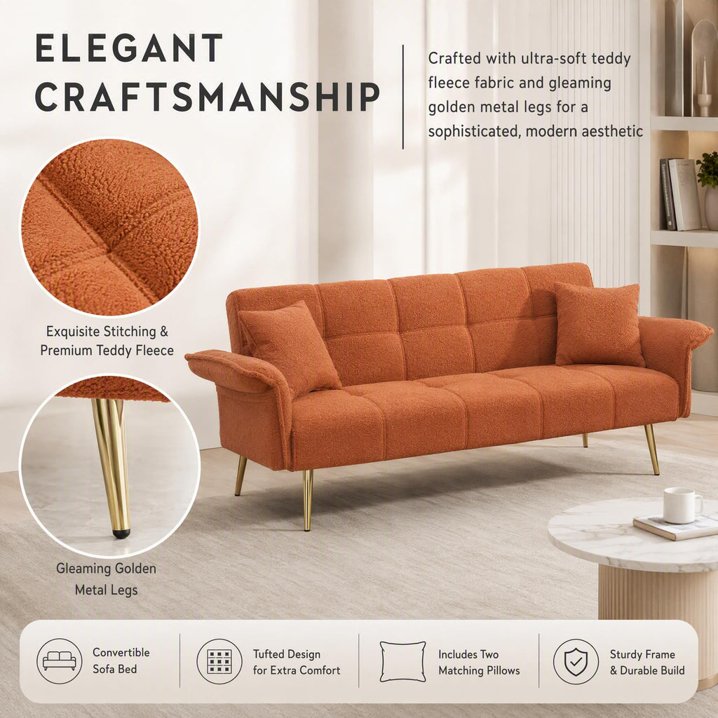 Orange Velvet 2 Seater Futon Sofa Bed F380