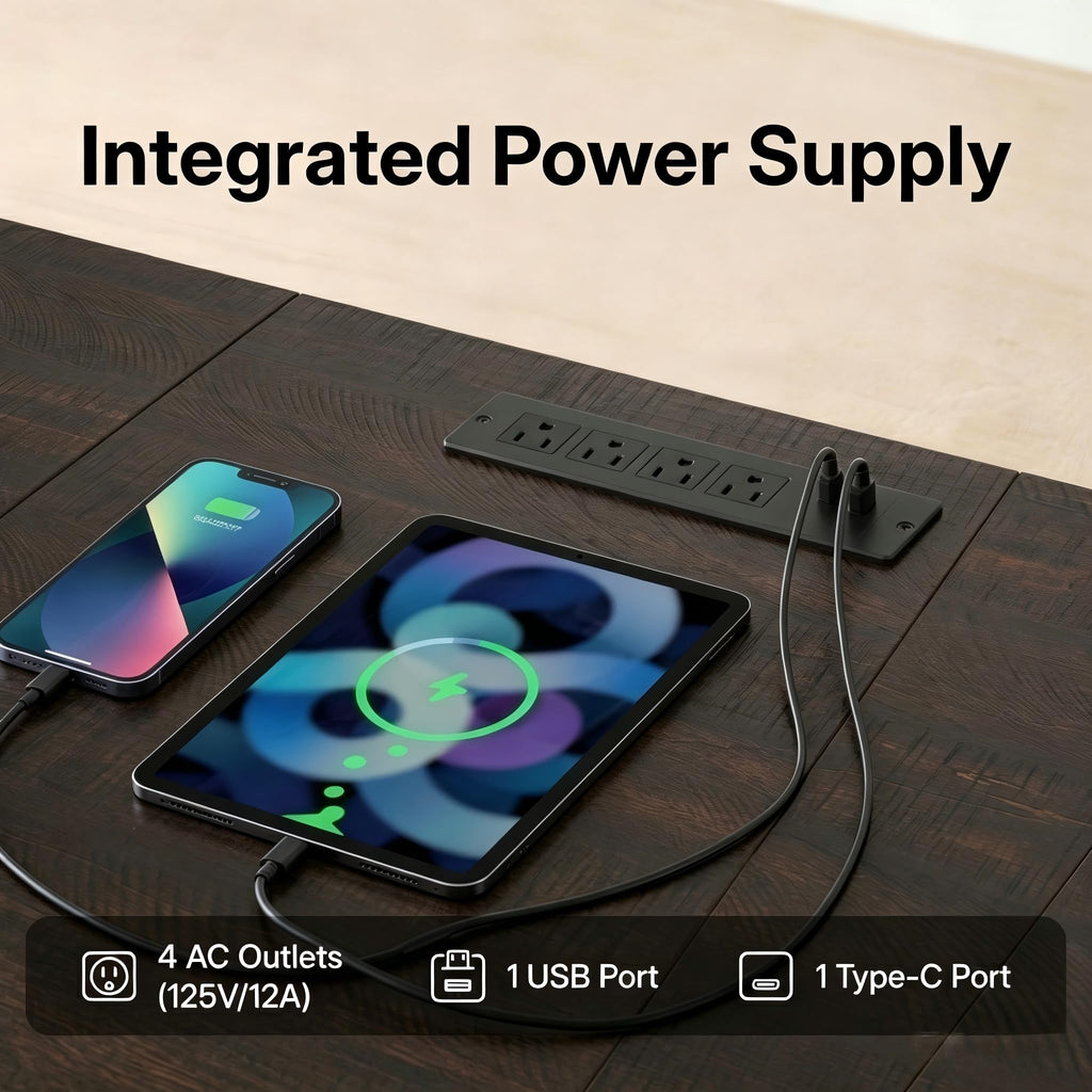 Black 2 Person Desk with Power Outlet and USB Ports H1743