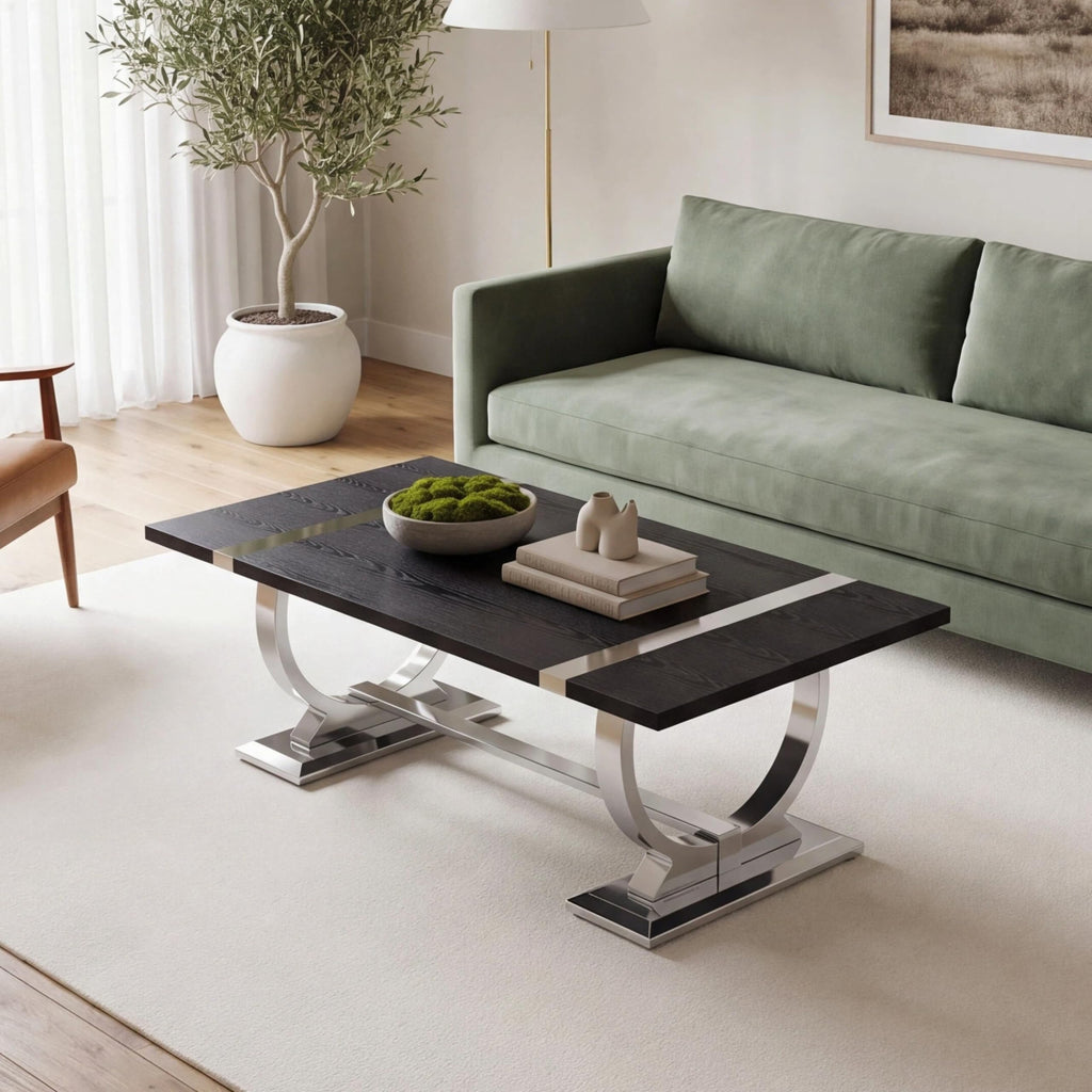 50" Black and Silver Coffee Table E1817