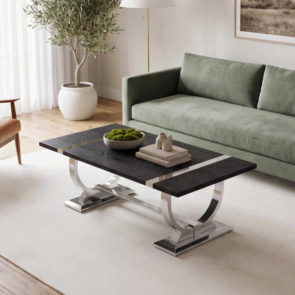 50" Black and Silver Coffee Table E1817