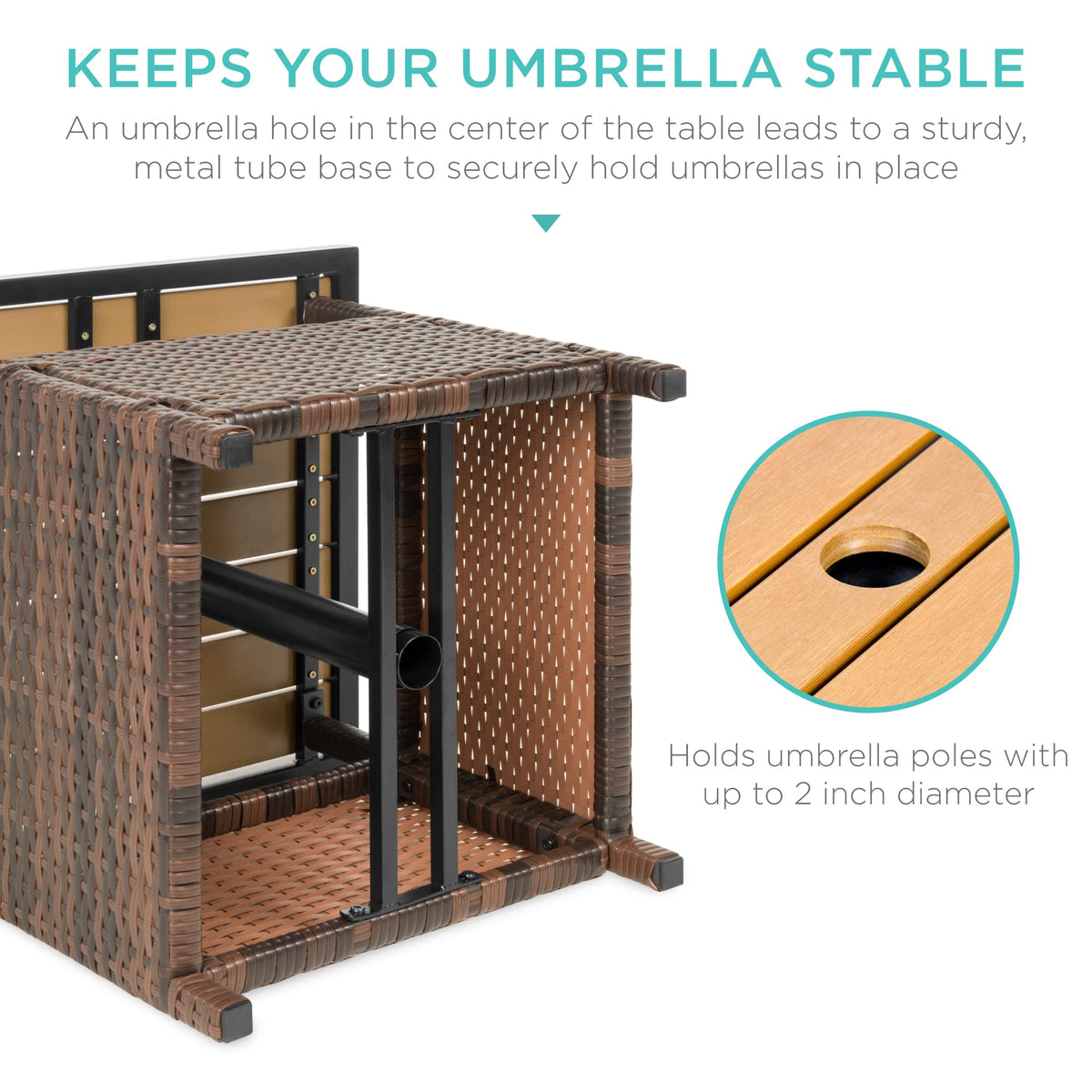 Brown Wicker Square Side Table with Umbrella Hole Q378252