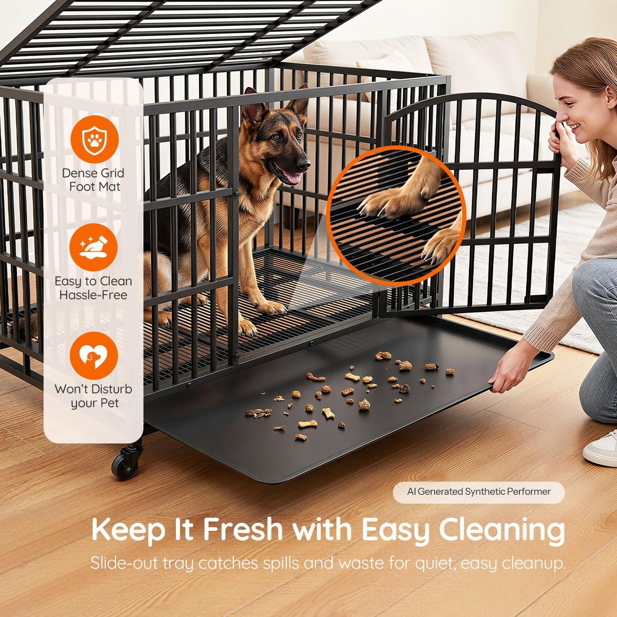 48-Inch Heavy Duty Dog Crate with 2 Doors, Lockable Wheels & Removable Tray, Black S126