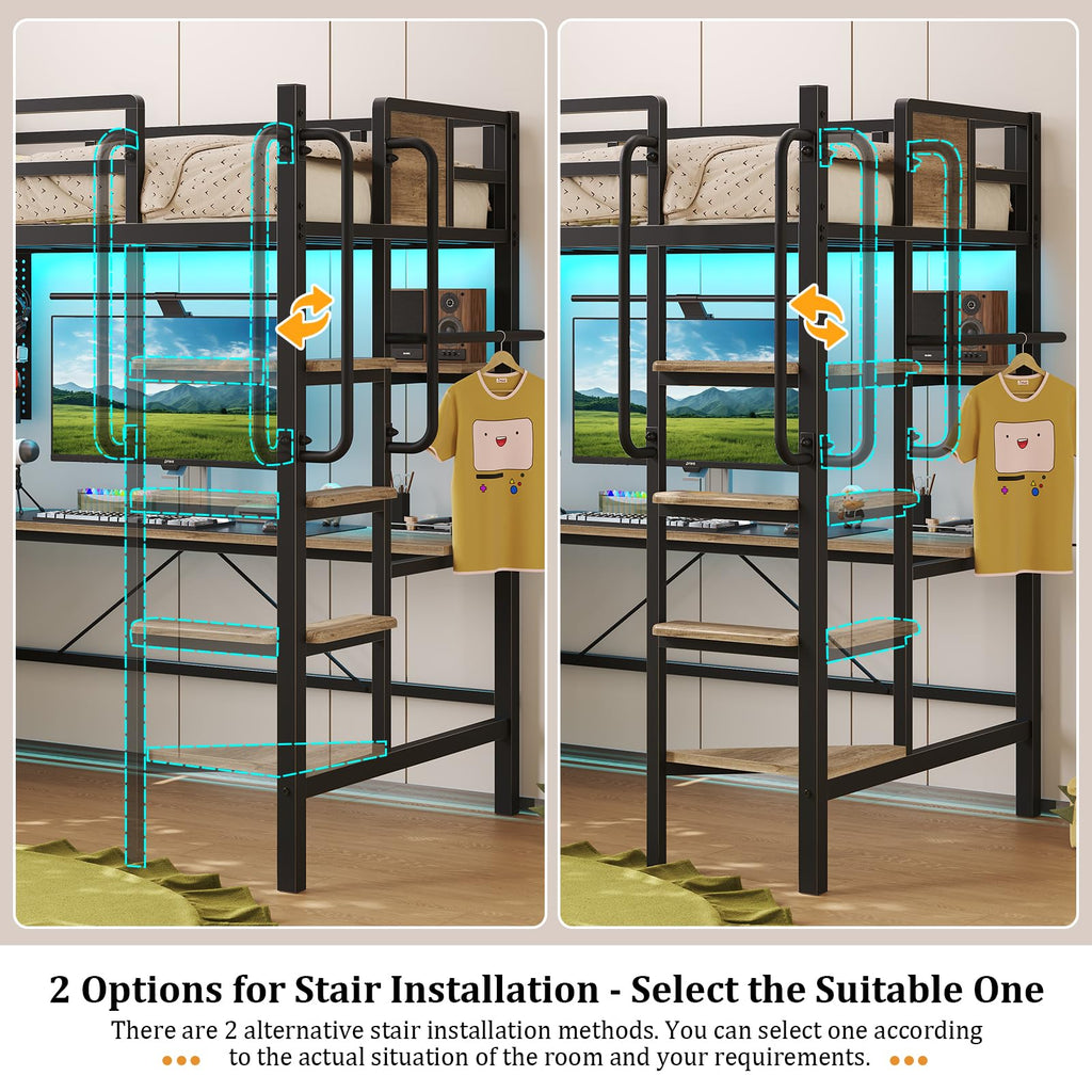 Twin Size Loft Bed with Desk and 5 Drawer M1699