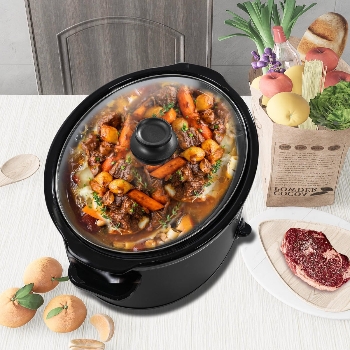 7 Quart Oval Manual Slow Cooker with 3 Cooking Settings X56614