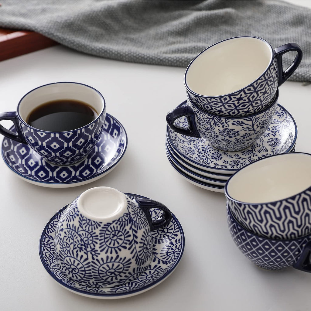 Ceramic Dinnerware Sets 12 Piece + 8 OZ Cappuccino Cup Set with Saucers S788436