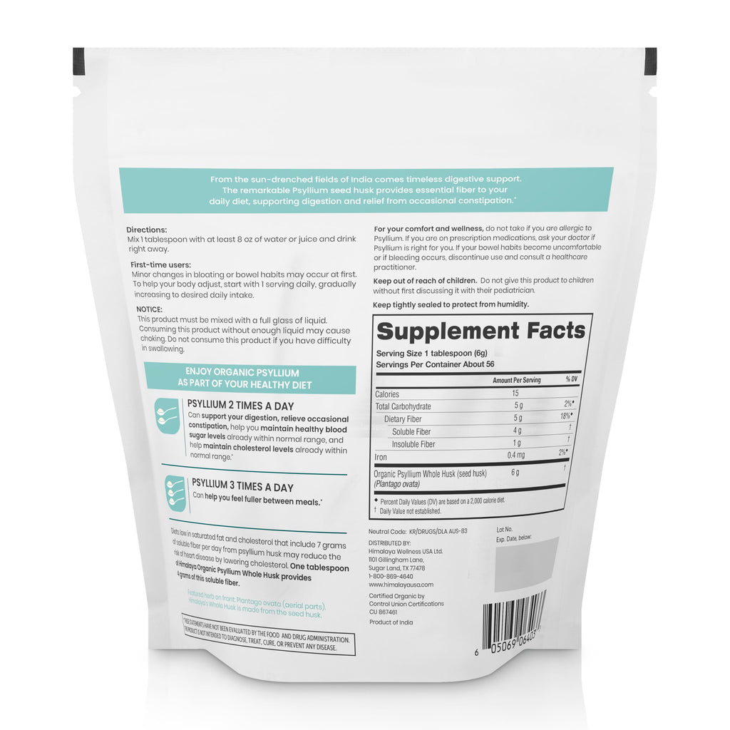Organic Psyllium Whole Husk Fiber Supplement, Unflavored, 12 oz M312