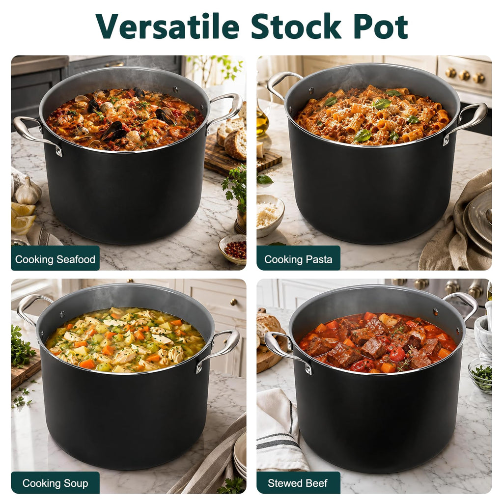 16QT Nonstick Ceramic Stock Pot with Tempered Glass Lid Y5118