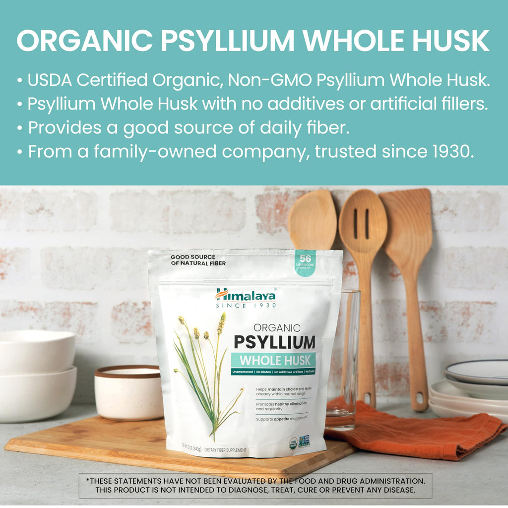 Organic Psyllium Whole Husk Fiber Supplement, Unflavored, 12 oz M312