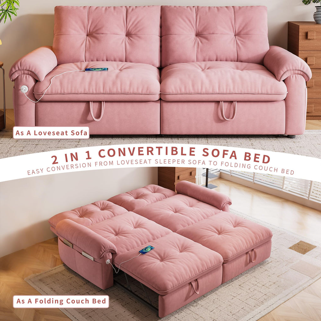 Queen Size Pink Sofa Bed with Pull Out Bed V10001