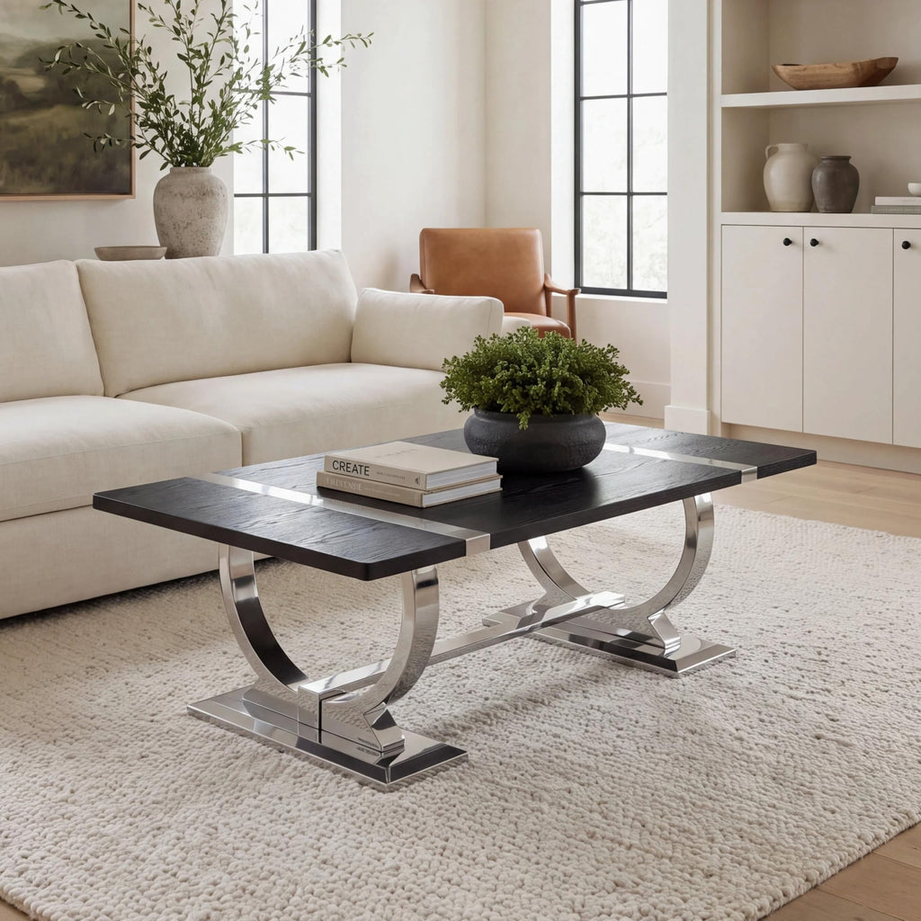50" Black and Silver Coffee Table E1817