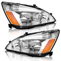 Headlights for 2003-2007 Honda Accord Chrome Housing Amber Reflector Left+Right S893