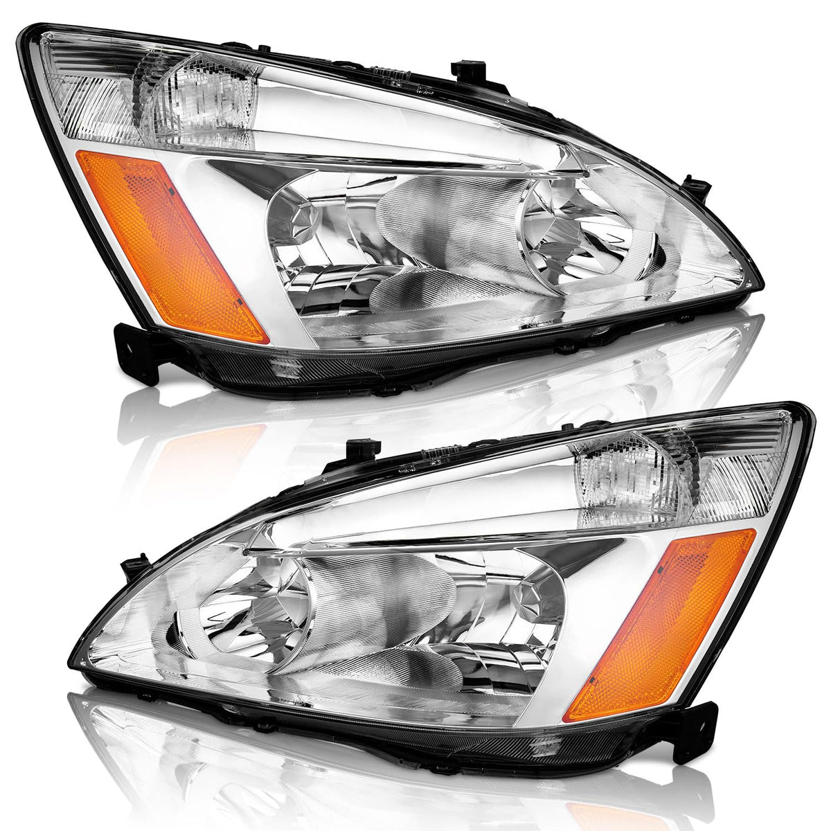 Headlights for 2003-2007 Honda Accord Chrome Housing Amber Reflector Left+Right S893
