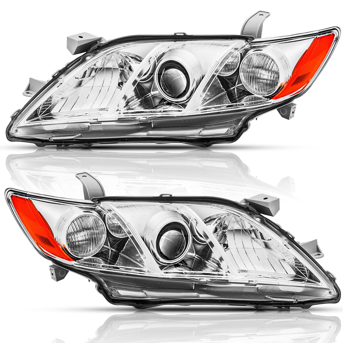 Headlights Assembly Pair Chrome Housing Amber Reflector L209915