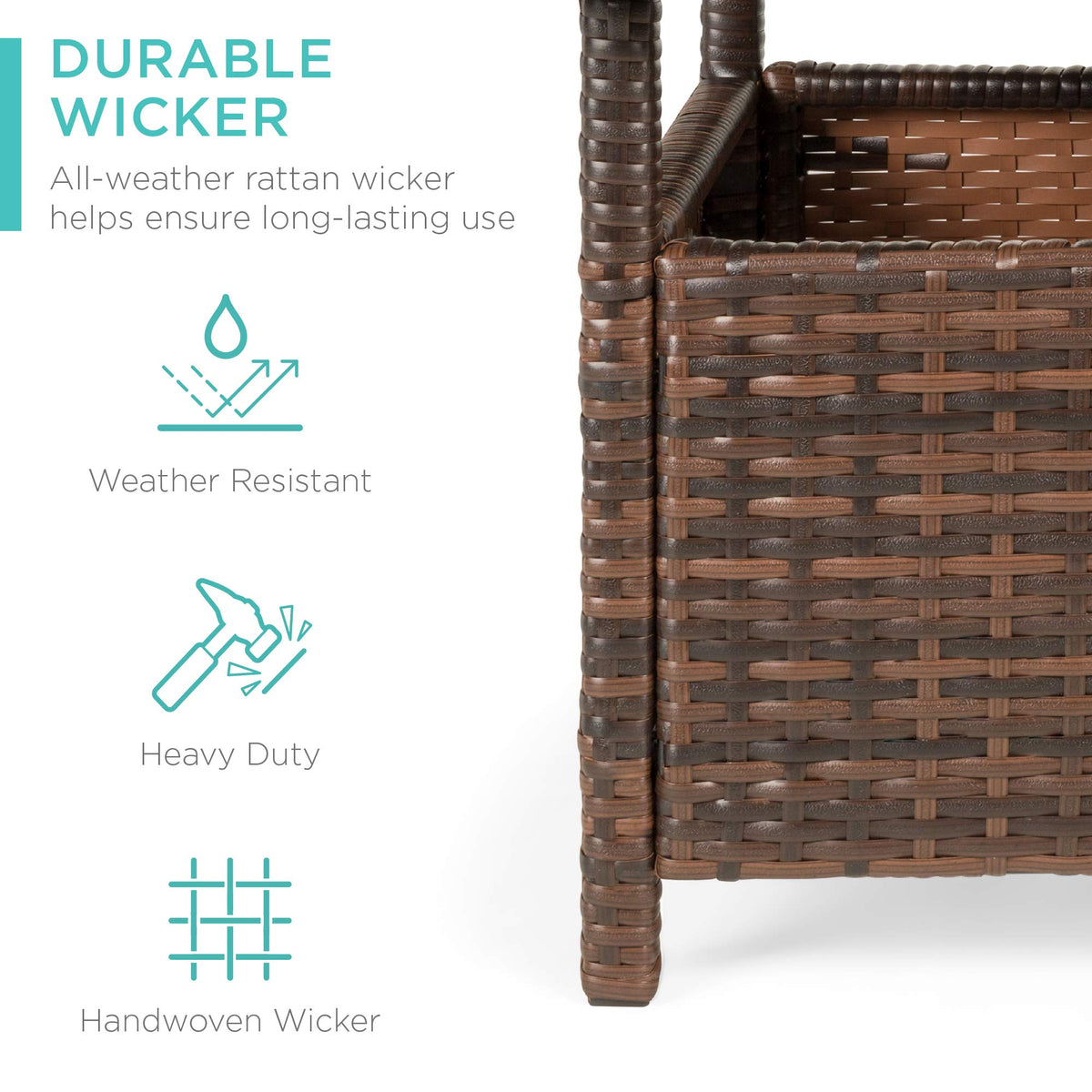 Brown Wicker Square Side Table with Umbrella Hole Q378252