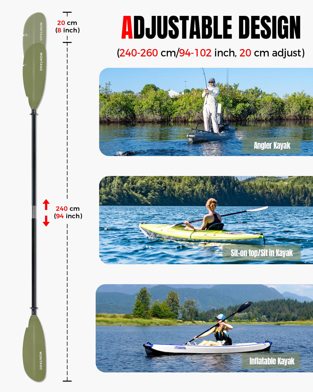 Adjustable Fiberglass Kayak Paddle N82155