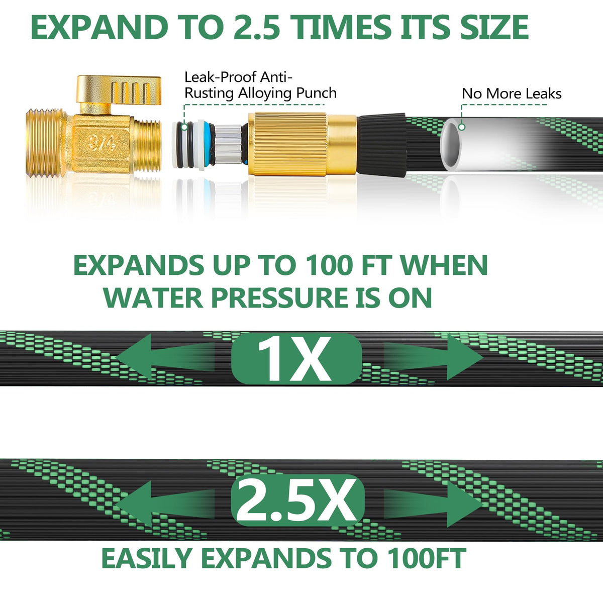 100FT Lightweight Garden Hose with 10-Pattern Nozzle B3378