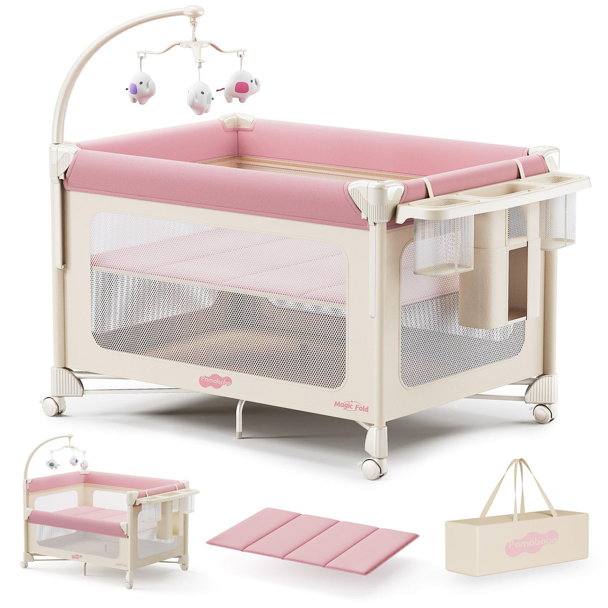 5 in 1 Pack and Play Bedside Crib Playard with Mattress O1026