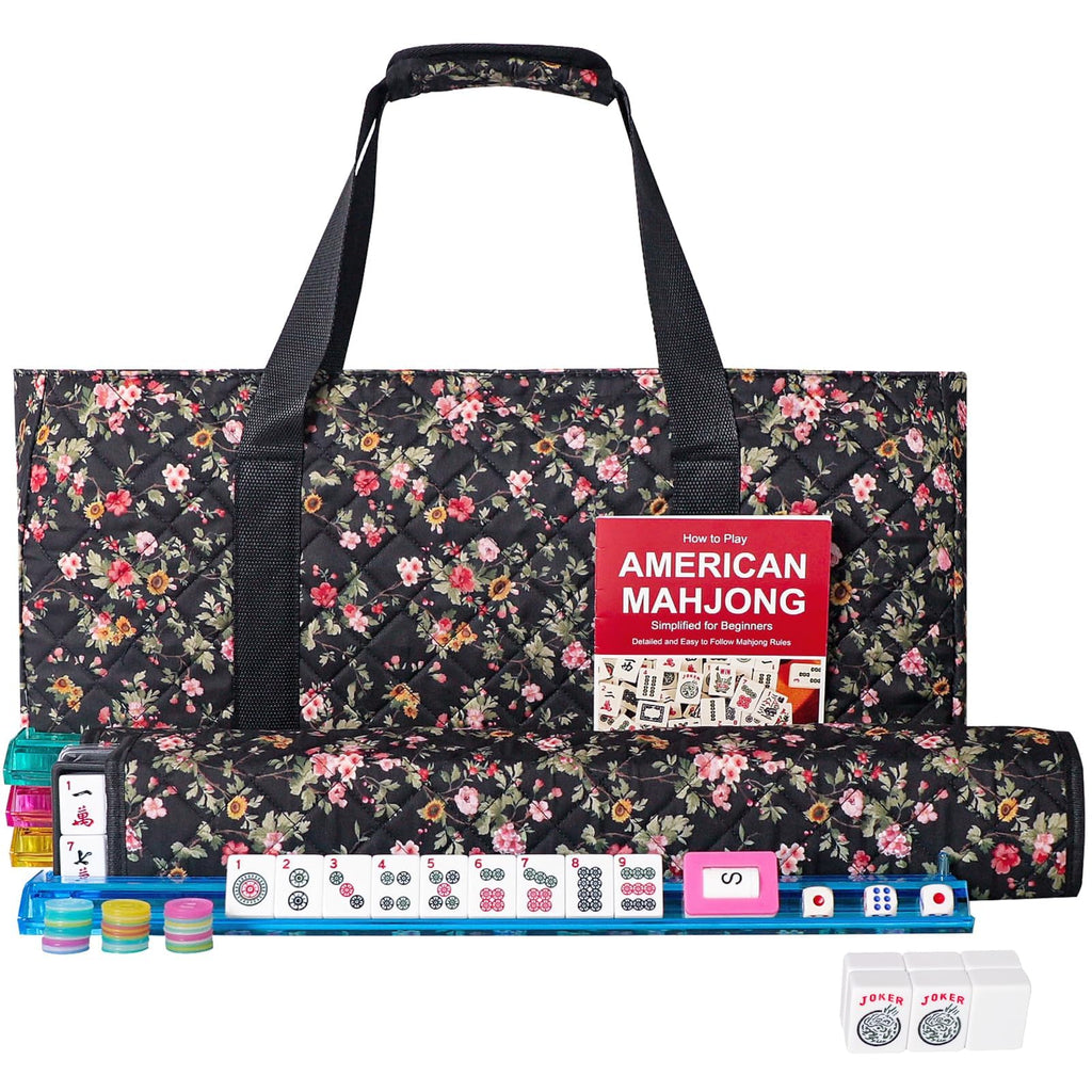 American Mahjong Game Set, 166 White Tiles, 4 Color Rack/Pushers, Black Carrying Bag V714069