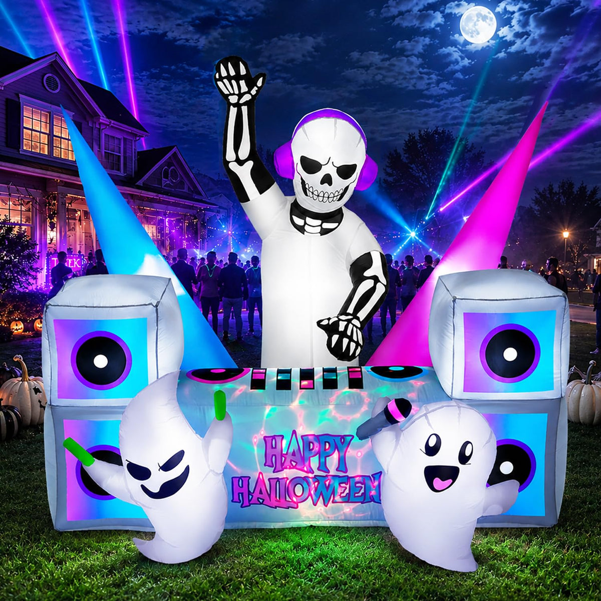 7FT Halloween Inflatable Skeleton DJ Ghosts with Multi-Color LEDs Q195070
