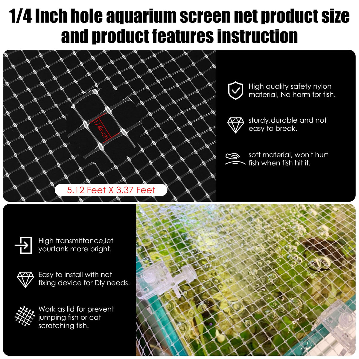 Transparent Mesh Aquarium Lid Cover 5.12 Feet X 3.37 Feet W672