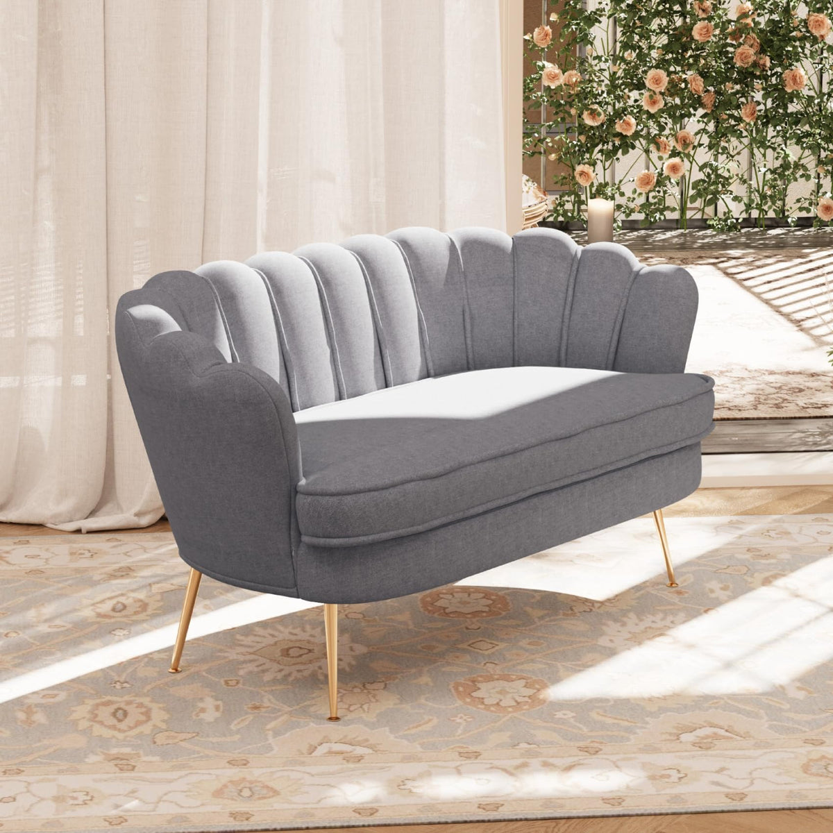 Light Grey Chenille 2-Seater Loveseat Sofa J94174
