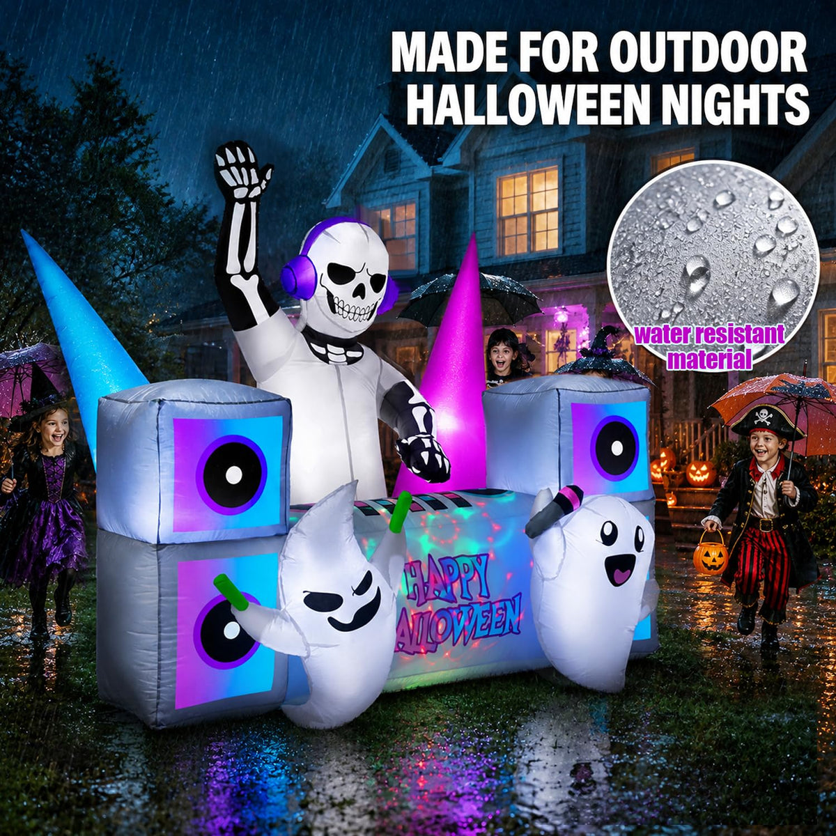 7FT Halloween Inflatable Skeleton DJ Ghosts with Multi-Color LEDs Q195070