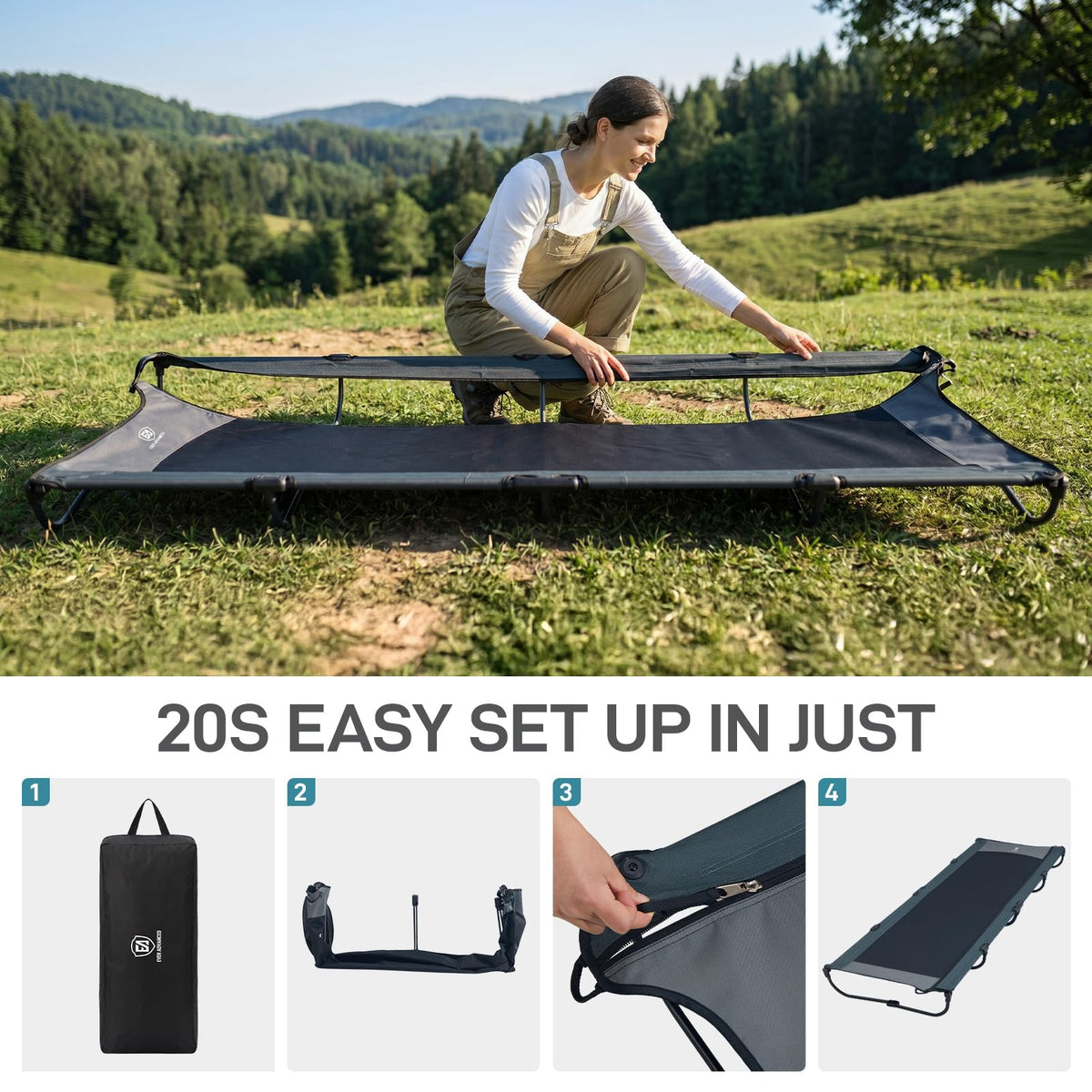 Ultralight Aluminum Camping Cot, Black X3393