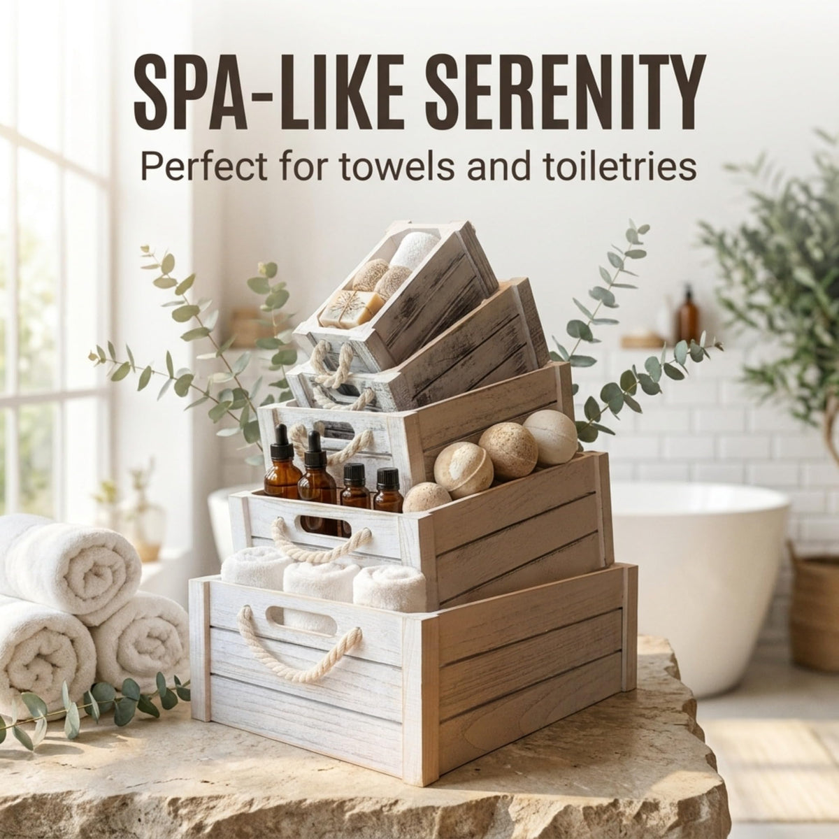 Set of 3 White Wooden Nesting Storage Crates N2604