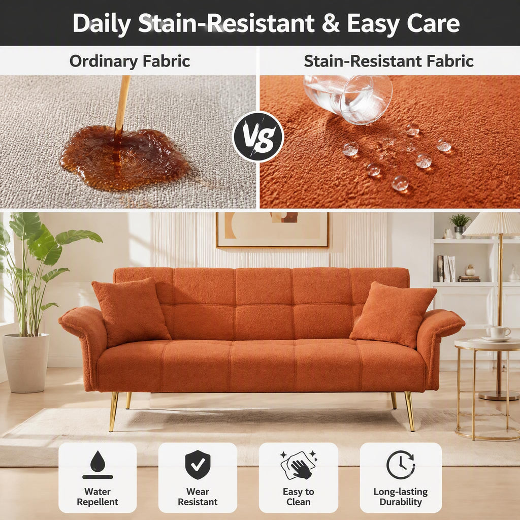Orange Velvet 2 Seater Futon Sofa Bed F380