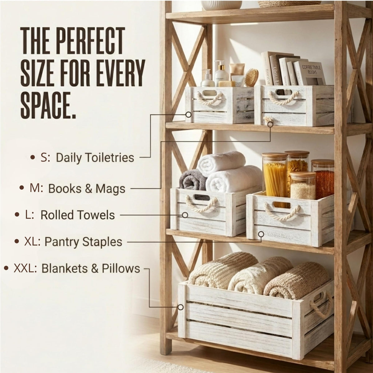 Set of 3 White Wooden Nesting Storage Crates N2604