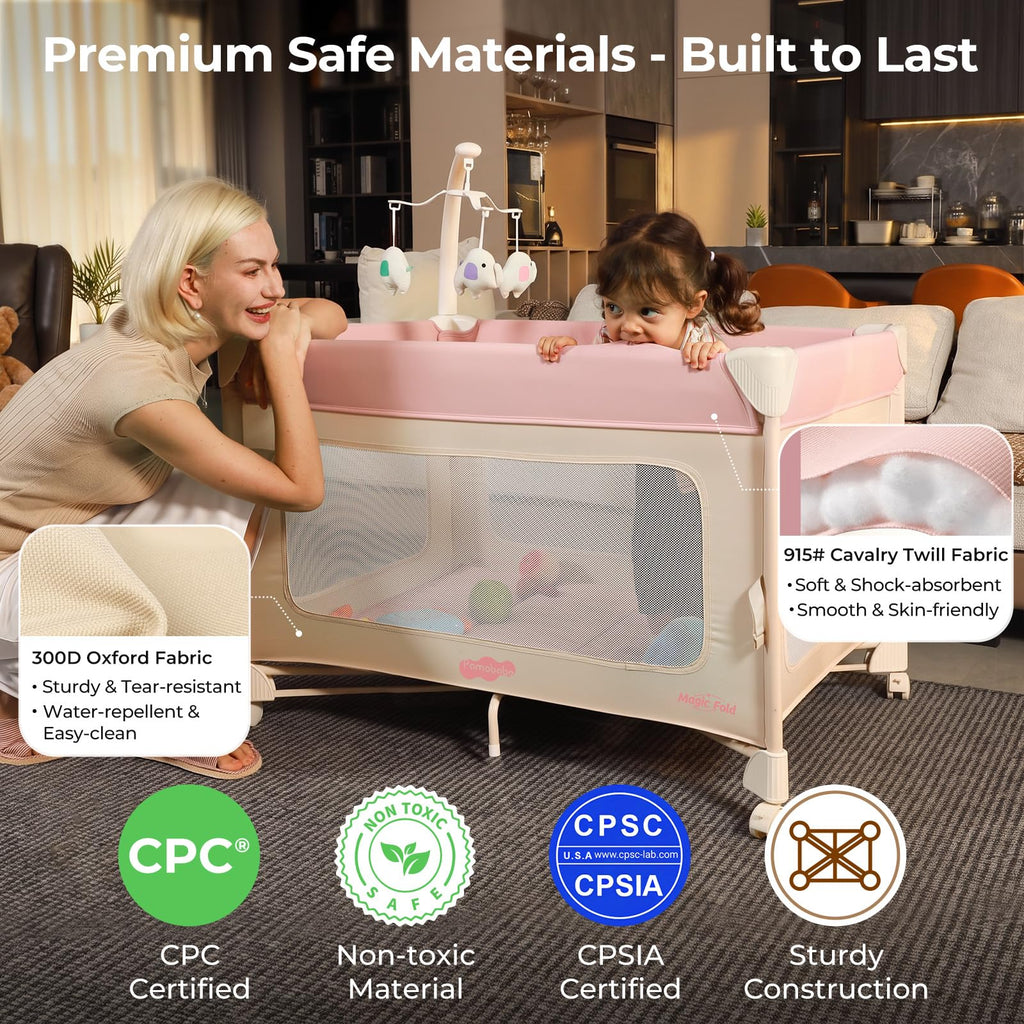 5 in 1 Pack and Play Bedside Crib Playard with Mattress O1026
