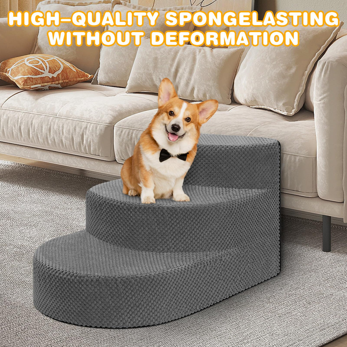 Grey 3 Steps Foam Dog Stairs M187047
