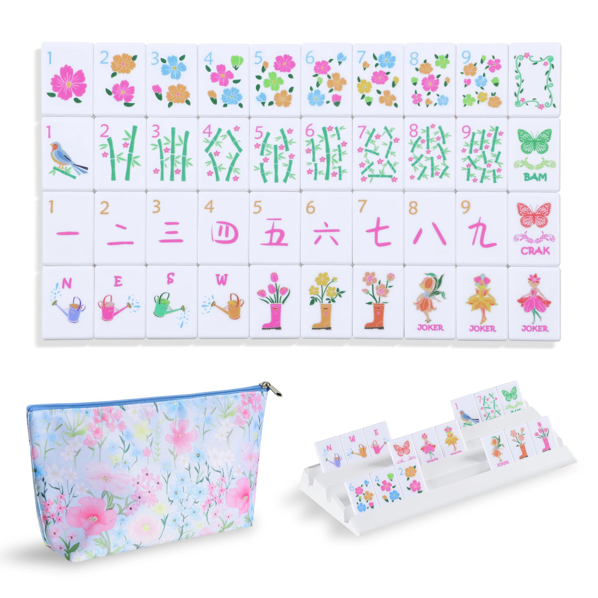 160 Printed Plastic Mahjong Set with Blue Carrying Bag O87673
