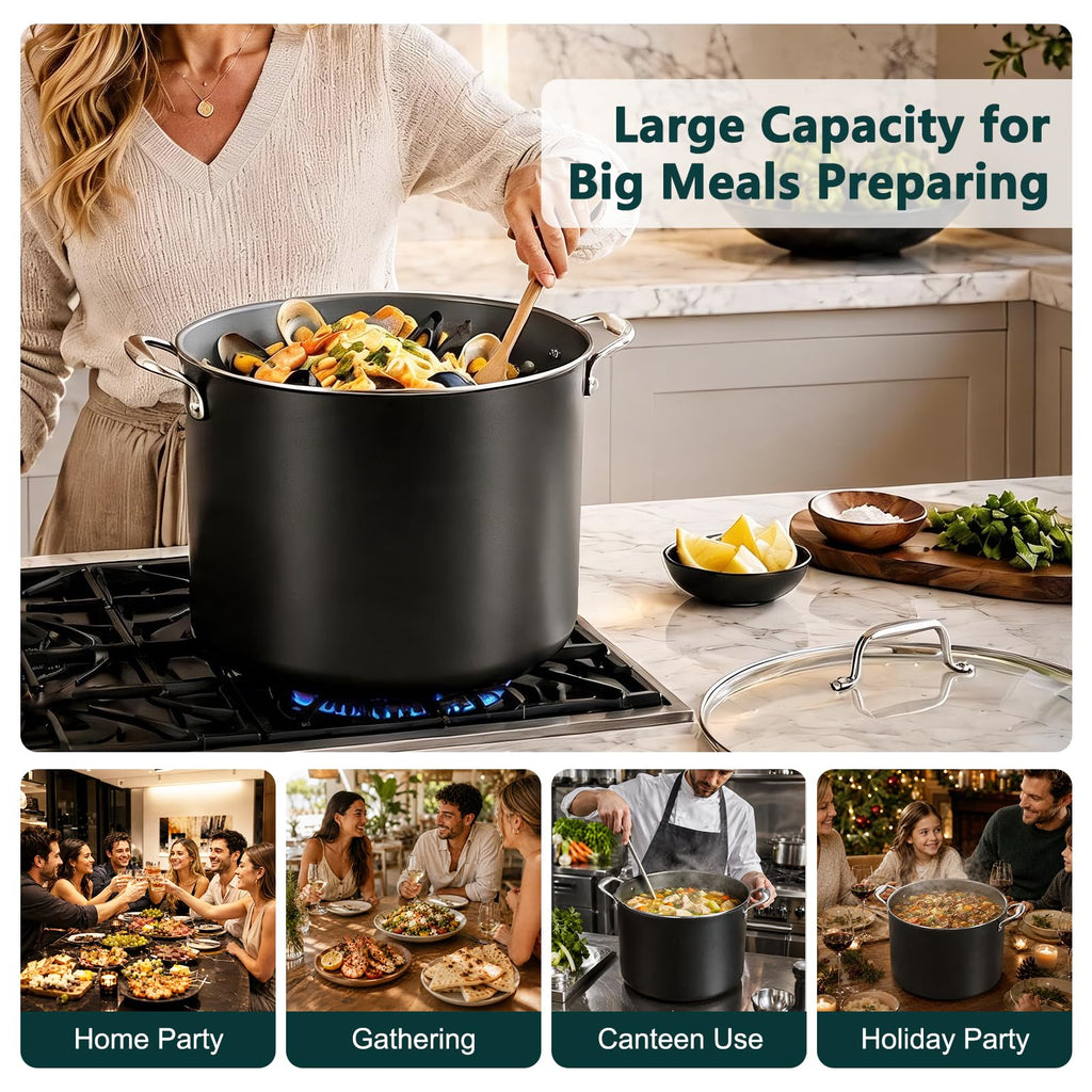 16QT Nonstick Ceramic Stock Pot with Tempered Glass Lid Y5118