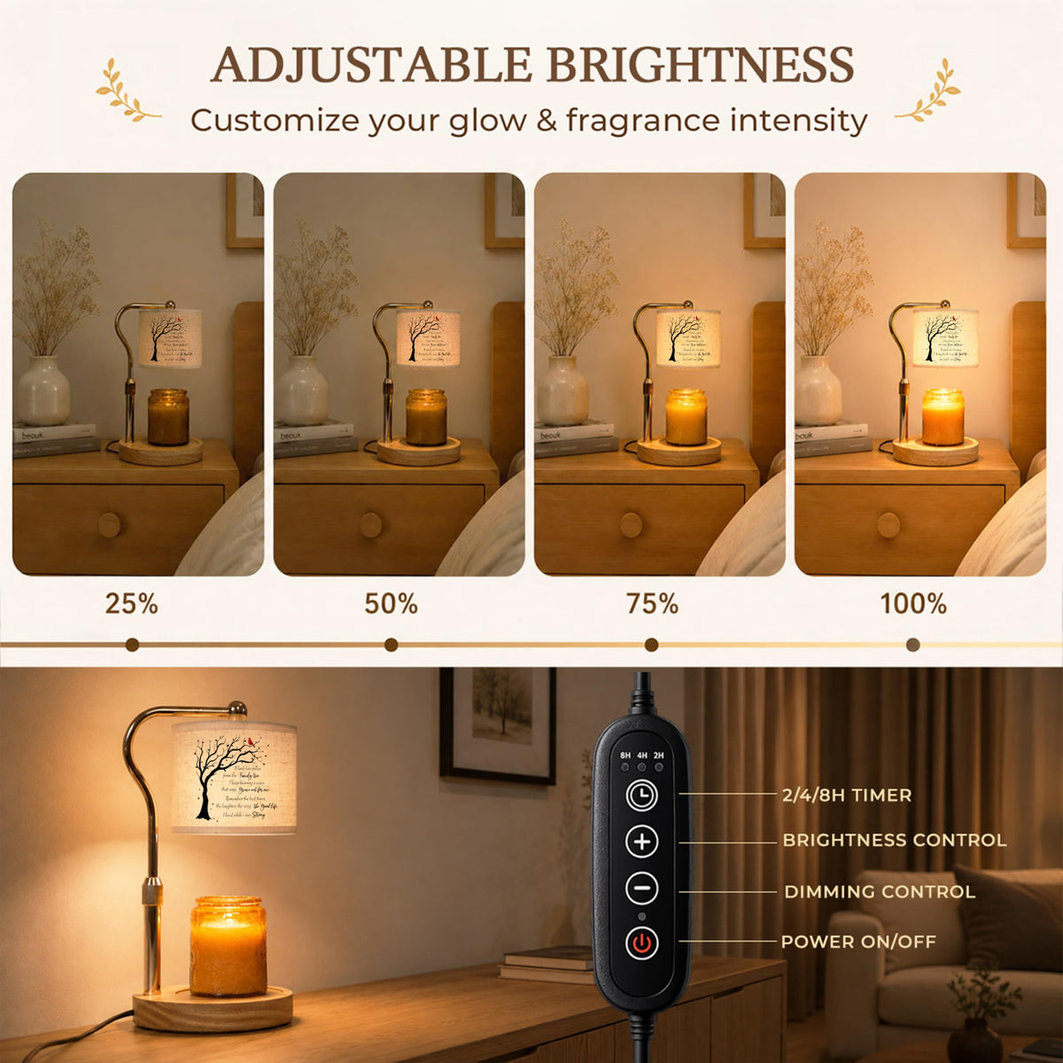 Candle Warmer Lamp with Timer Dimmable Adjustable Height S2792