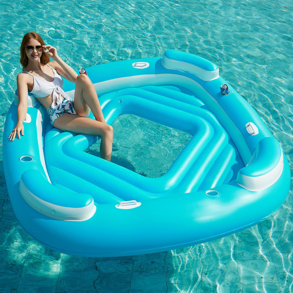 Blue XL Inflatable Pool Float with Cup Holders J1137