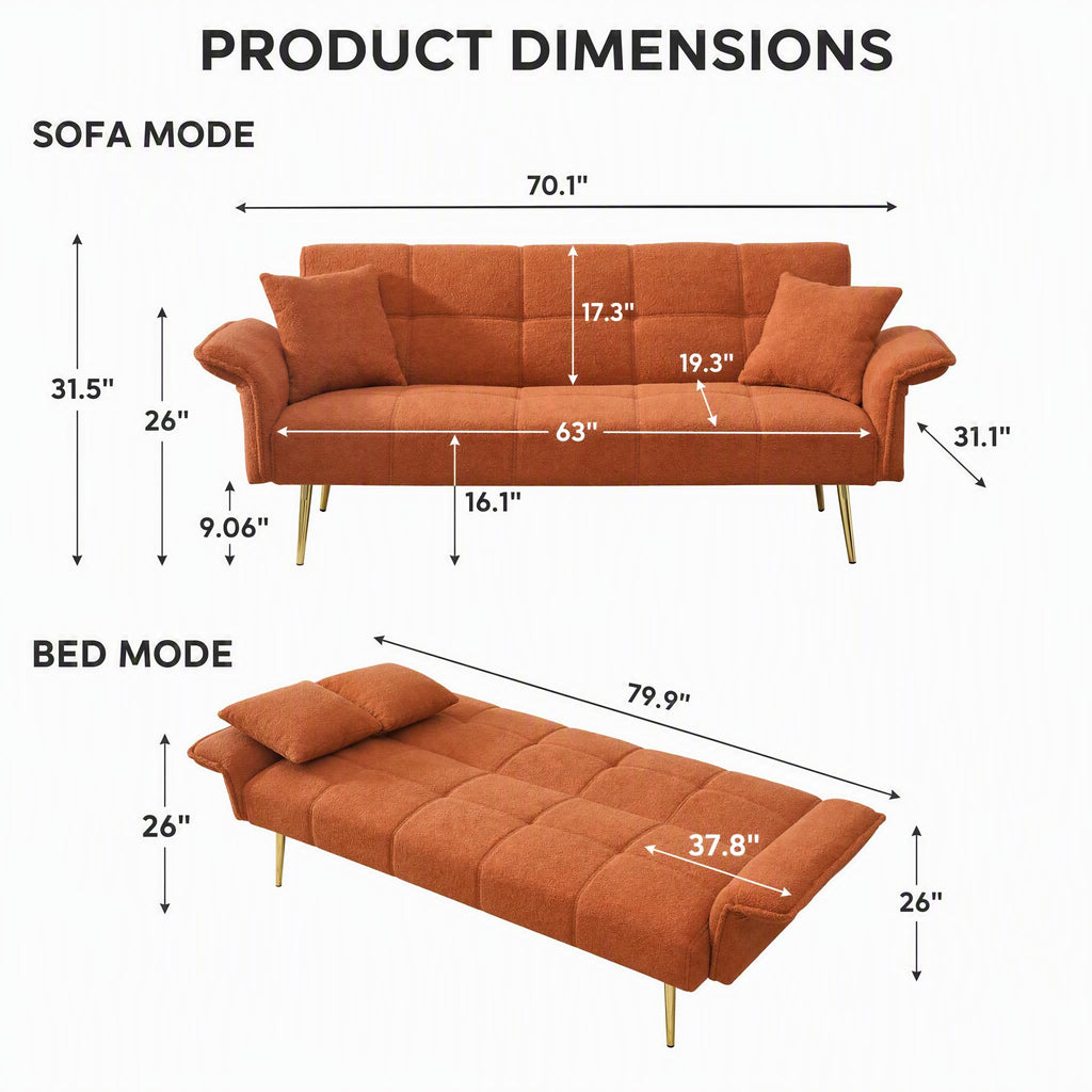 Orange Velvet 2 Seater Futon Sofa Bed F380