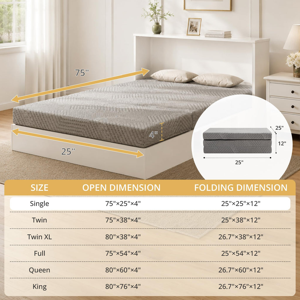 4 Inch Tri-Fold Gel Memory Foam Mattress C643861
