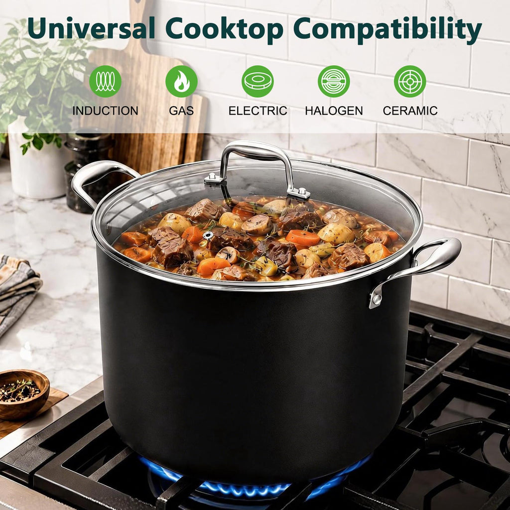 16QT Nonstick Ceramic Stock Pot with Tempered Glass Lid Y5118