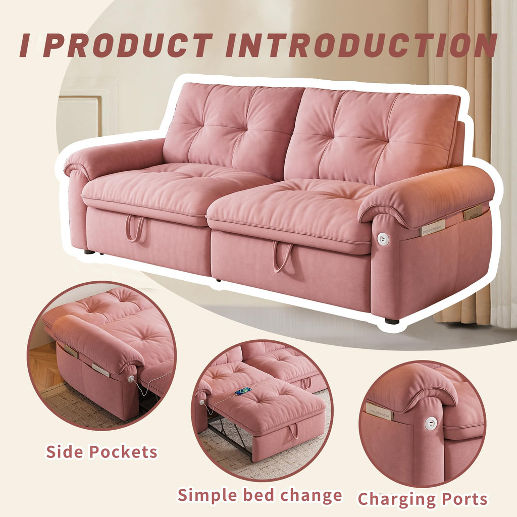Queen Size Pink Sofa Bed with Pull Out Bed V10001